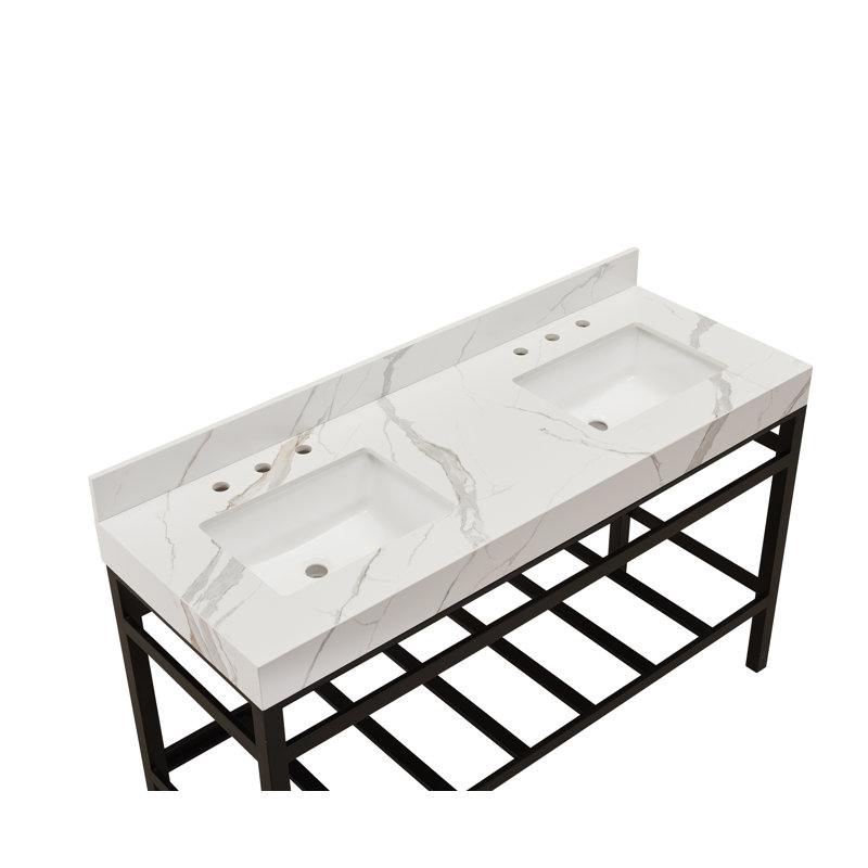 Comptoir de meuble-lavabo 60 po Marseille avec tablier blanc Calacatta