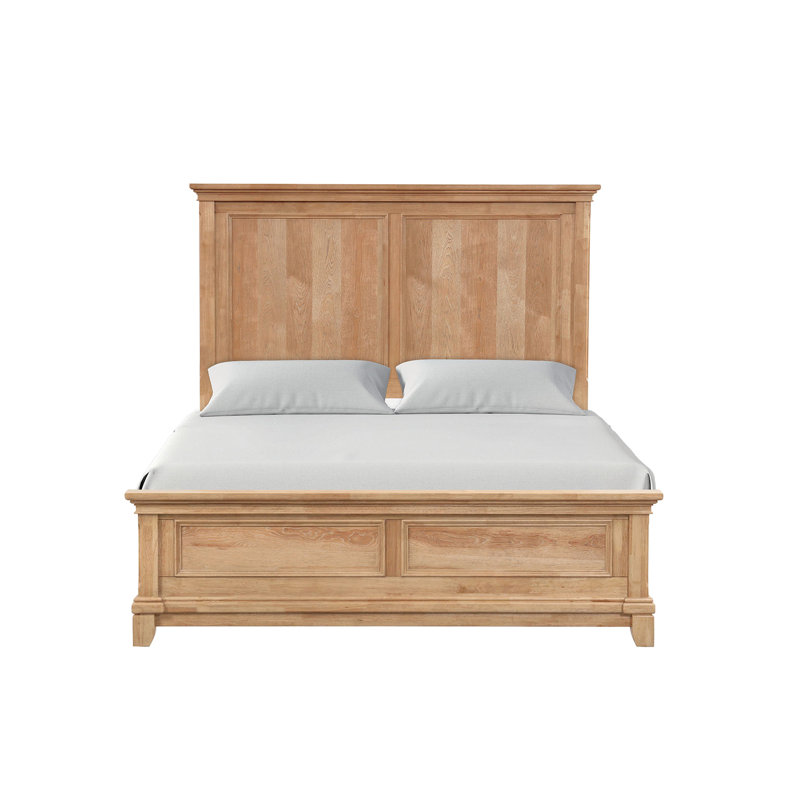 Structure de très grand lit avec tête de lit en chêne naturel, bois d'hévéa et bois d'ingénierie pour chambre à coucher