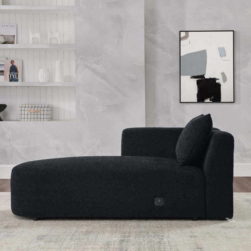Flâneuse rembourrée, Chaise longue à accoudoir gauche, Bleu marine