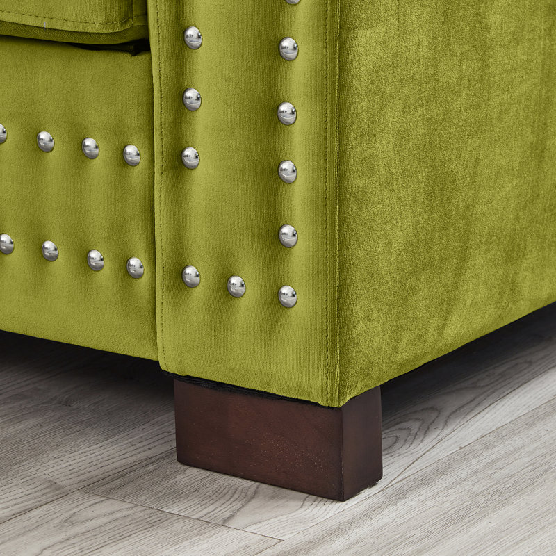 5 + 2 places en velours 2 + 3 avec design moderne, accoudoirs carrés, pieds en bois massif, coussins à ressorts et housses amovibles pour le look du salon, places assises, accoudoirs, rangement pour clous argentés