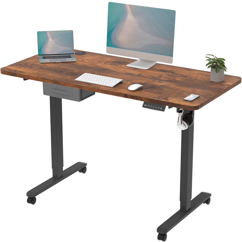 Antlia Adjustable Metal Base Standing Desk, Walnut, Black