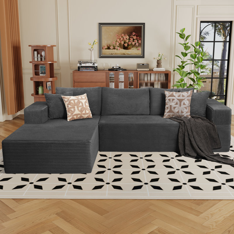 Canapé modulaire Boneless de 105 po avec méridienne en L et sans assemblage requis, Gris, Orienté à gauche (vu de face)