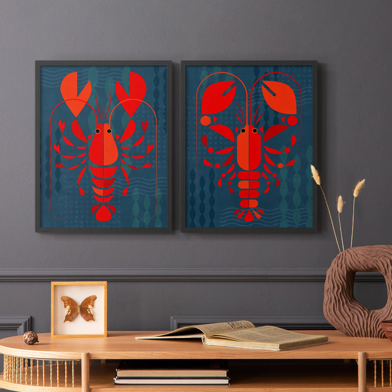 «Geo Lobster I», reproduction encadrée de qualité supérieure - prête à être accrochée - aucun clou requis - aucun clou requis
