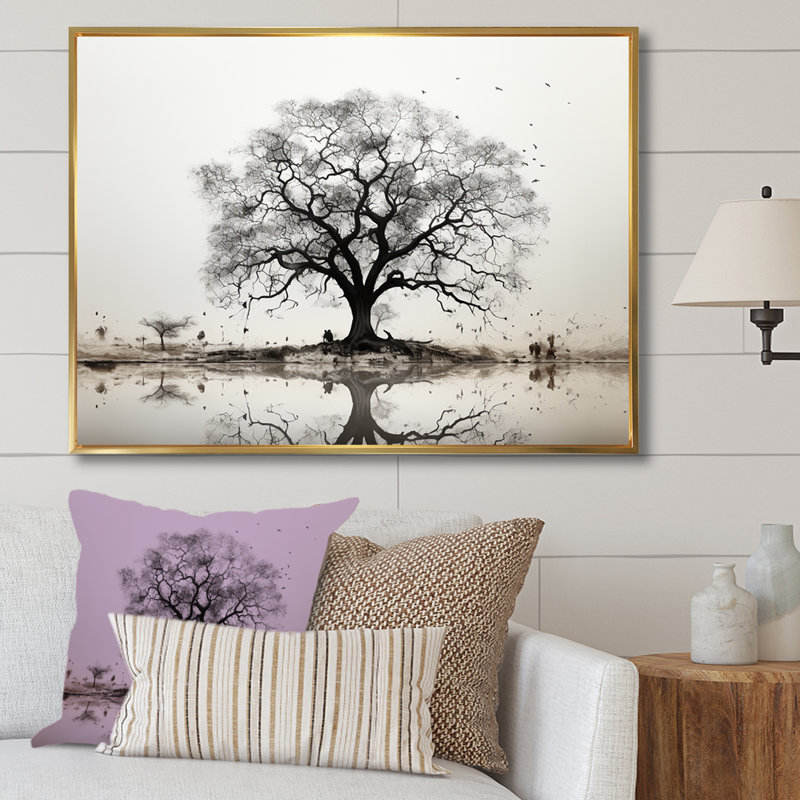 Baobab gris minimalisme IV, H 12 po x l 20 po x P 1 po, Cadre flottant doré
