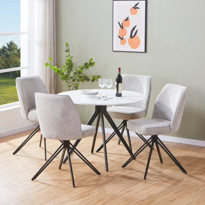 Aspen Round Dining Table with 4 Swivel Upholstered Fabric Chairs - Modern Dining Set