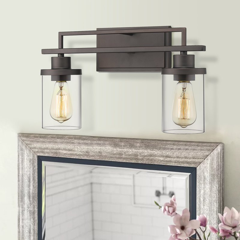 Éclairage pour salle de bain 2 lumières avec verre transparent de style maison de campagne, Bronze huilé, 2