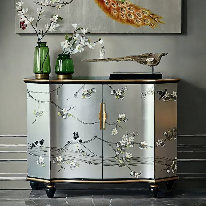 Silver Foil Hand-Painted Accent and Buffet Cabinet