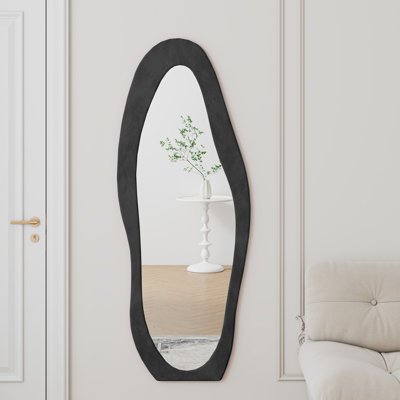 Miroir pleine grandeur de 63 po x 24 po, cadre recouvert de flanelle, style ondulé irrégulier, pour utilisation murale ou au sol, incassable et non déformé pour les vêtements