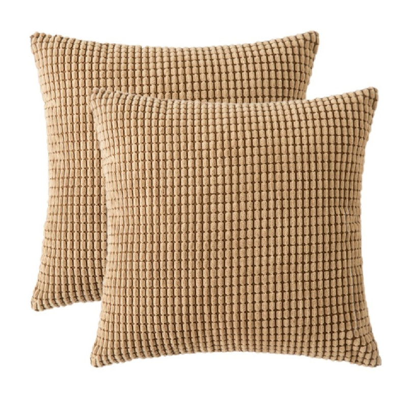 Set Of 2 Throw Corduroy Soft Corn Cushion Covers, 20" x 20", Brown