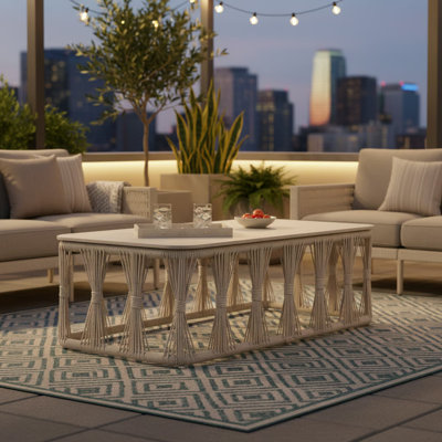 Table basse d'extérieur rectangulaire en métal thermolaqué Breeze avec plateau en pierre frittée