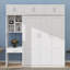 Lit escamotable mural moelleux comprenant bureau, armoire supérieure et tablettes de rangement-1970557631-1970557624