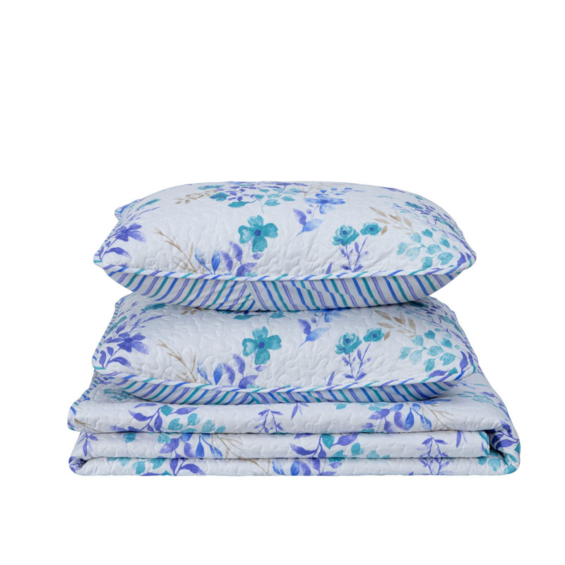 Ensemble de courtepointe réversible aquarelle bleue avec taies décoratives, Courtepointe double/grand et 2 taies décoratives 