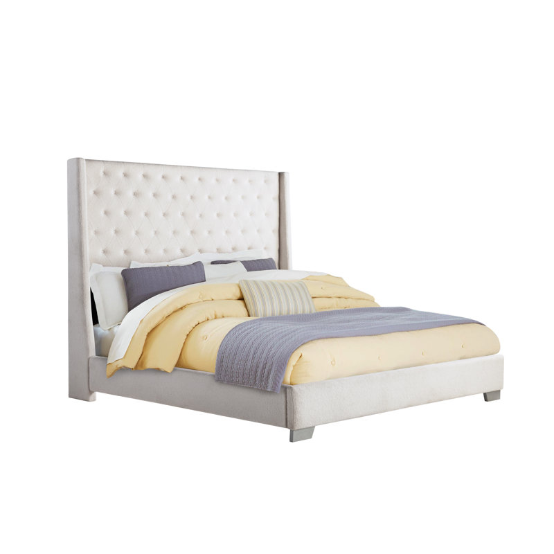 Lit tapissier Gilda Boucle, Beige, Roi
