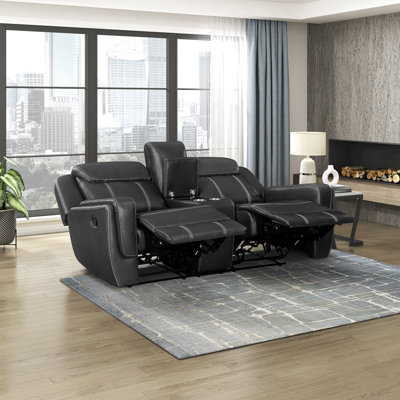 Yara 75.5" Modern & Contemporary Faux leather Manual Double Reclining Loveseat with Integrated Tech Console, Power Outles and USD Charging Ports
