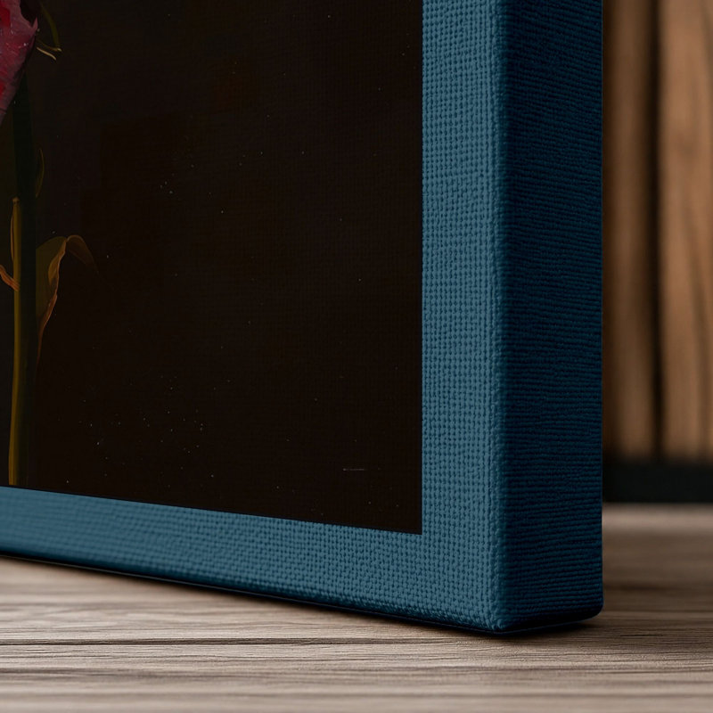 Deep Crimson Roses Botanical - Wrapped Canvas, 36x24 - 91.4 x 61.0 cm, Teal Border