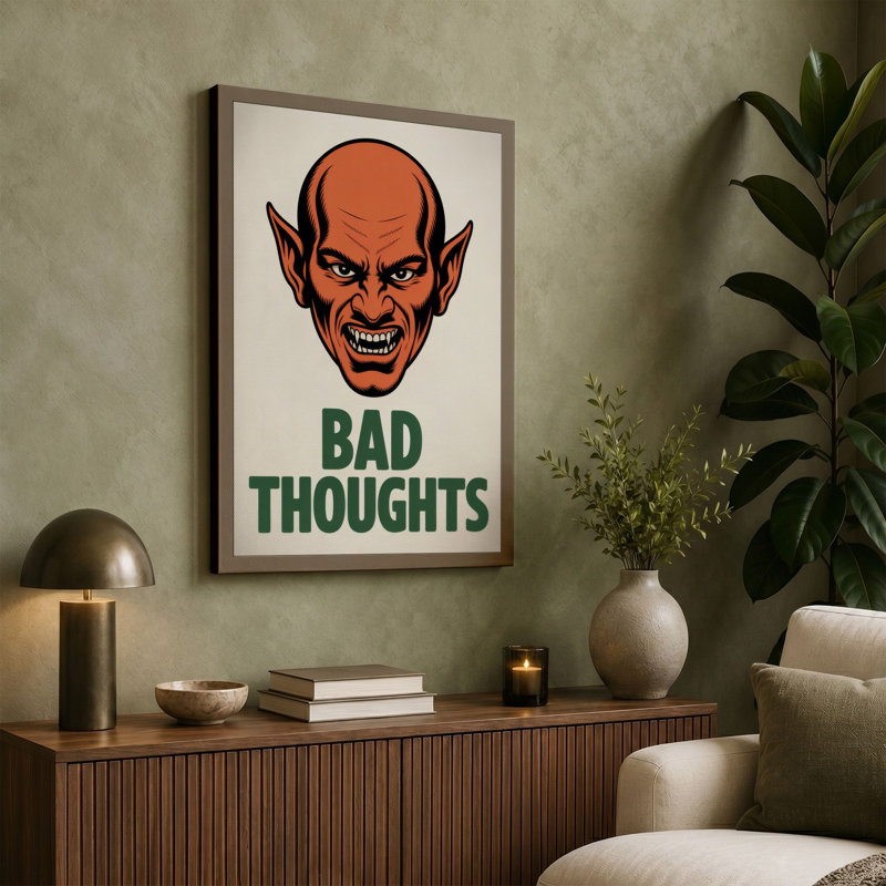 Bad Thoughts Typography - Wrapped Canvas, 36x24 - 91.4 x 61.0 cm, Ochre Border