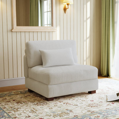 Chaise rembourrée sans accoudoirs en velours côtelé beige Maelina