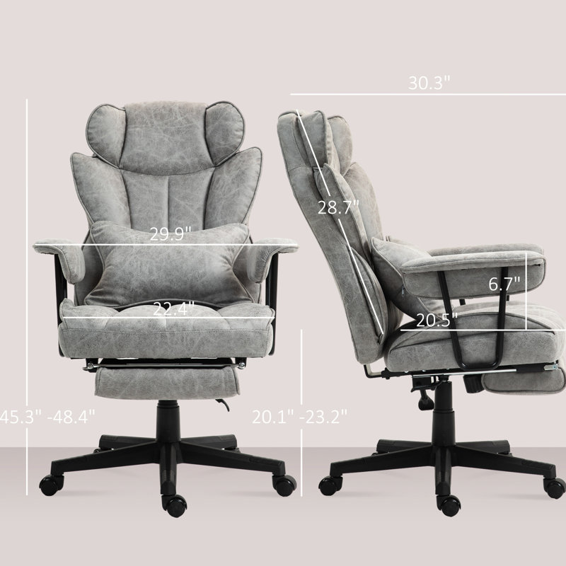 Fauteuil de bureau de 396 lb, gris, avec fonctions de vibration et de chaleur, réglable, pivotant, de 45,3 po à 48,4 po de hauteur en microfibre grise, massage, siège, support lombaire amovible