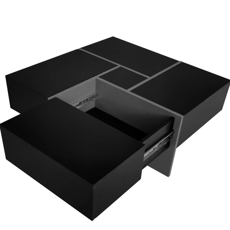 Coffee Table With 4 Hidden Storage Compartments, Square Cocktail Table With Extendable Sliding Tabletop