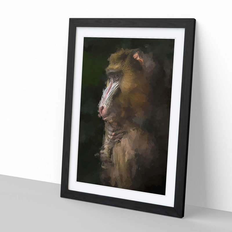 Mandrill Monkey in Abstract - Framed Print, 50cm H x 35cm W x 2cm D, Black