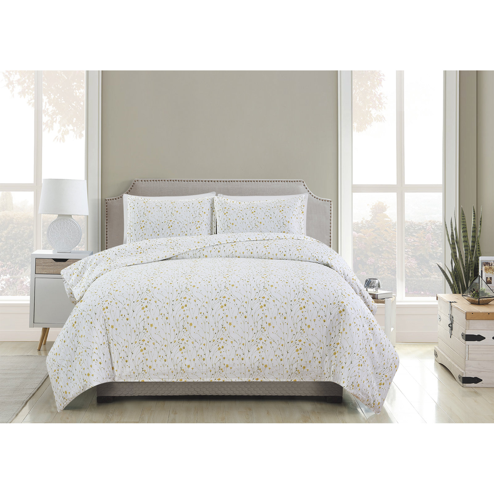Adline Cotton Sateen Bedding Set, King Duvet Cover + 2 King Shams