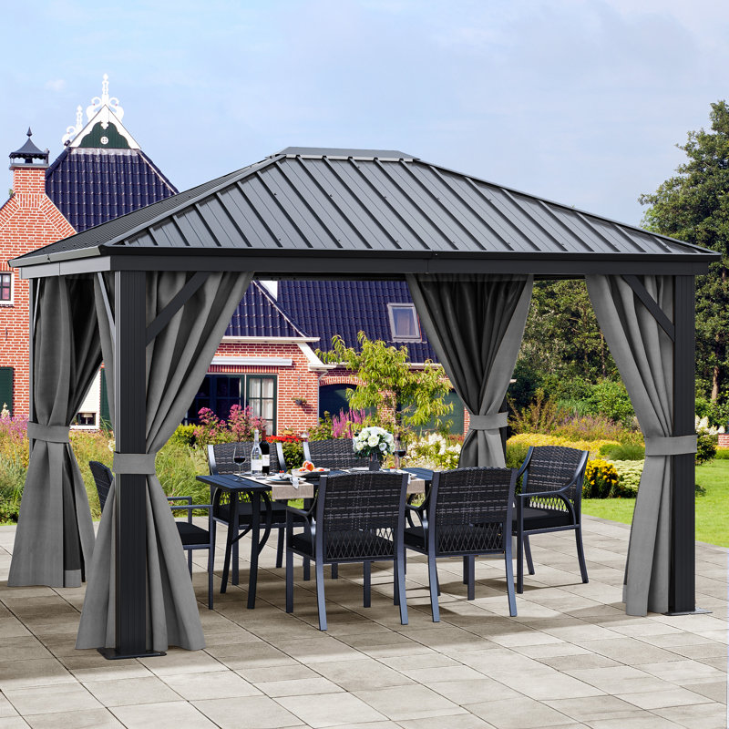 12 pi. L 10 pi. D Pavillon de jardin en aluminium, Gris