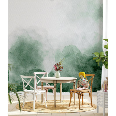 Papier peint abstrait vert aquarelle délavé