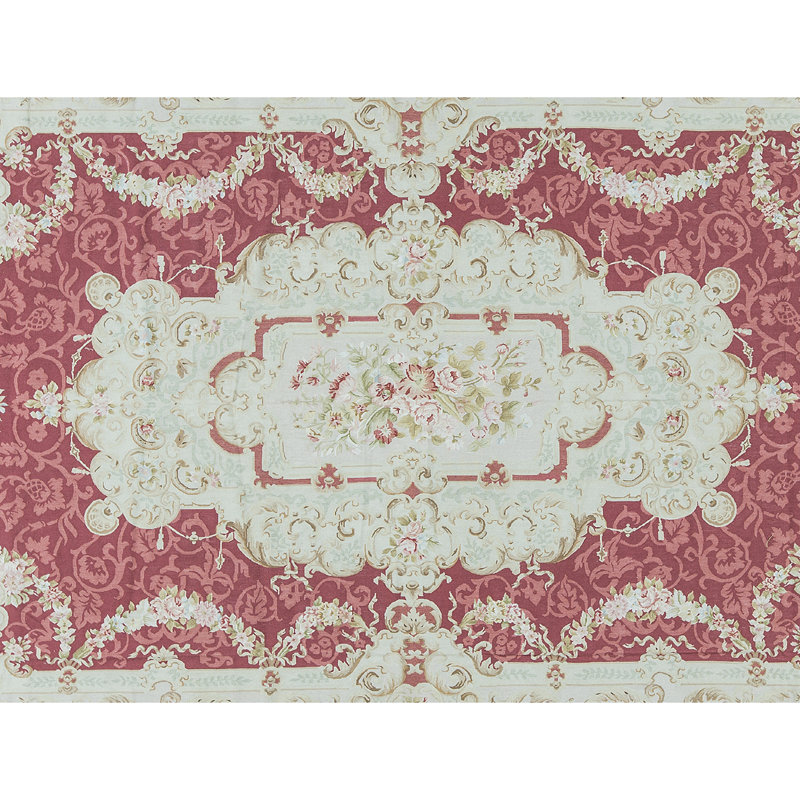 Hand-Knotted High-Quality Rose and Green Area Rug