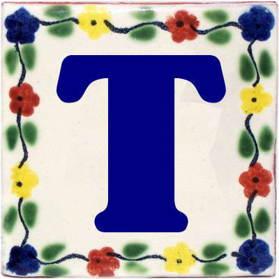 4.2" x 4.2" 2pcs TalaMex Bouquet Talavera Clay House Letter T