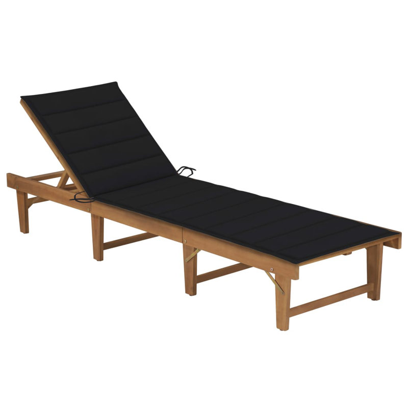 Lit de jour d'extérieur en bois d'acacia massif 78,7 x 24,0 x 11,8 po Sun Lounger, Noir