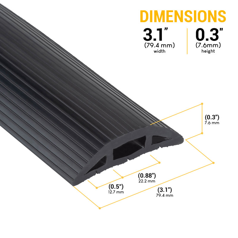 10-Foot Cord Cover - Floor Cable Management Kit - 3-Channel Cable Raceway for Sidewalks or Walkways, Black