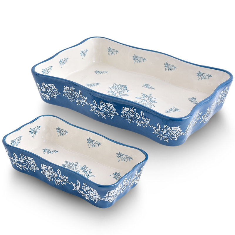 Wisenvoy Rectangle Stoneware Baker Bakeware, Blue