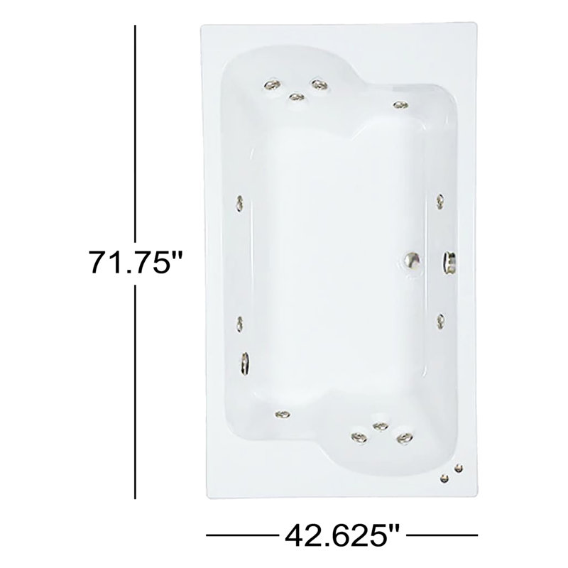 Baignoire tourbillon en acrylique 72 "avec drain central L 72" x l 43 "blanche