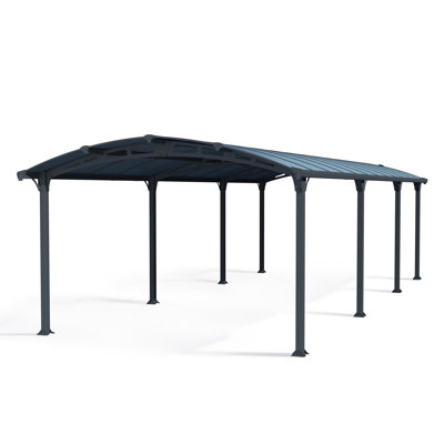 Palram - Canopia Arcadia 12' W x 28' D Polycarbonate Galvanized Steel Weather-Protected Carport Canopy for Cars Trucks Gray