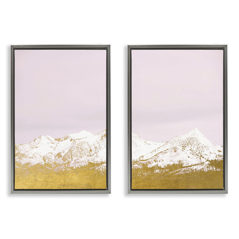 Ensemble de cadres flottants 2 pièces Snow T Tip Mountains on Pink, design par Gemma Bardot, H 31 po x l 21 po