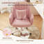 Chaise de coiffeuse pivotante à dossier mi-haut en velours rose, réglable en hauteur et dotée de roulettes, idéale pour la chambre à coucher.-707257681