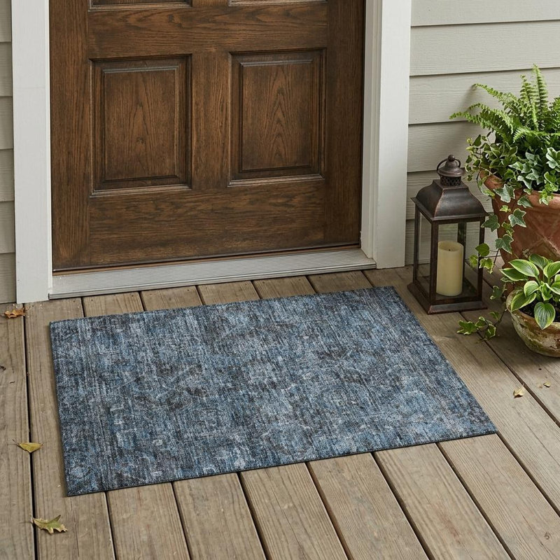 Tapis extérieur lavable antidérapant bleu marine et noir 2 pi x 3 pi