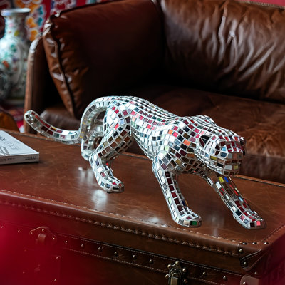 Unique Modern Jaguar Figurines & Sculptures With Mirrored Diamond Exterior Stunning Home Decor