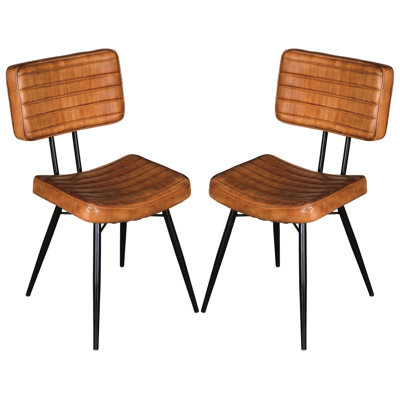 Chaises d'appoint en chameau de 2 pièces, arrangement de pieds en métal noir - 2 pièces de style industriel avec structure de support