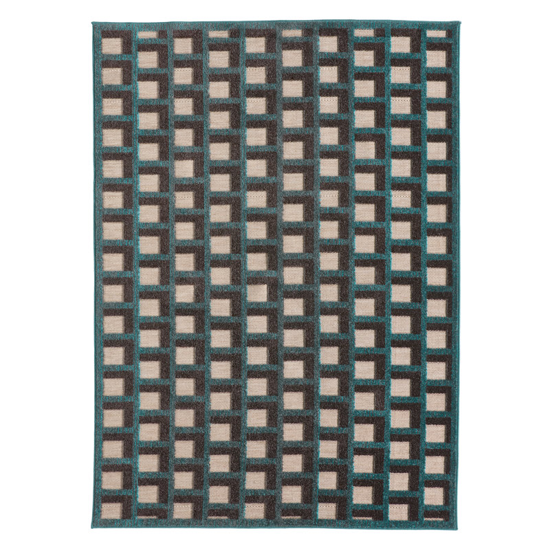 Tapis géométrique bleu Aveline ALI07 (229 cm x 290 cm), Rectangle 9 pi 6 po x 7 pi 6 po