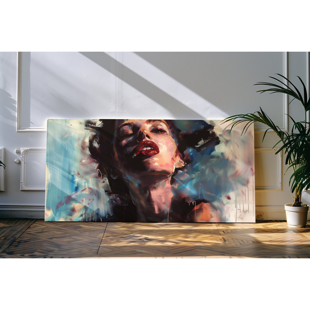 Wandbild 120x60cm Porträt einer jungen Frau rote Lippen Kunstvoll