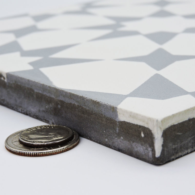 Medina 8" x 8" Cement Patterned Wall & Floor Tile, White/Gray