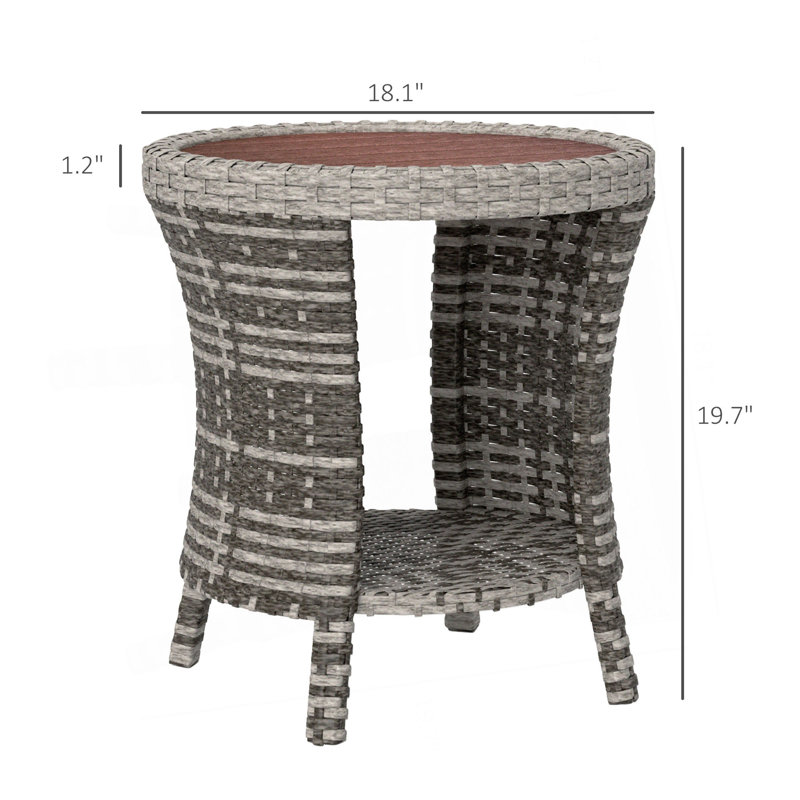 Side Table/Wicker Outdoor Coffee Table, Brown/Gray
