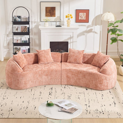 Pink Curved Compressed Sofa, Creative Nordic-style Design for Living Room, Comfortable, Soft and Suitable for Multiple Scenarios