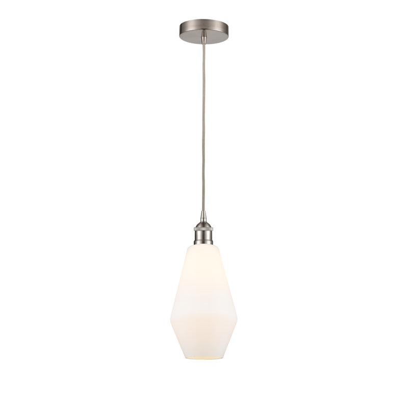 Luminaire suspendu cylindrique à 1 lumière Gabbie, Blanc mat, Nickel satiné brossé