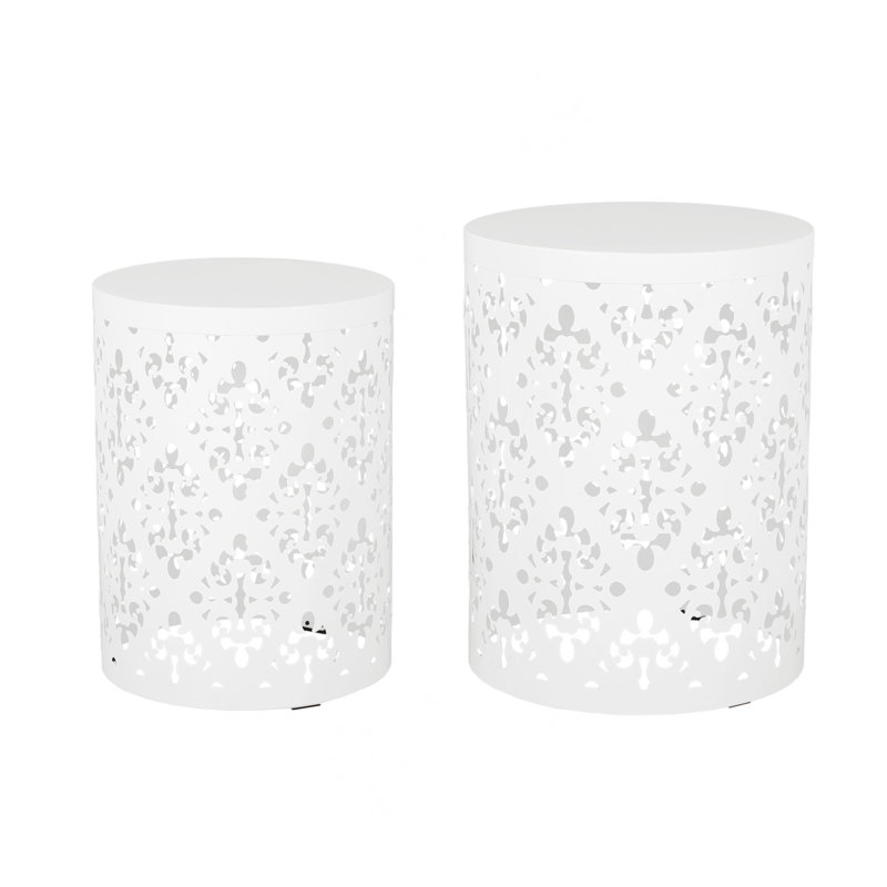 Metal S/2 End Table, White