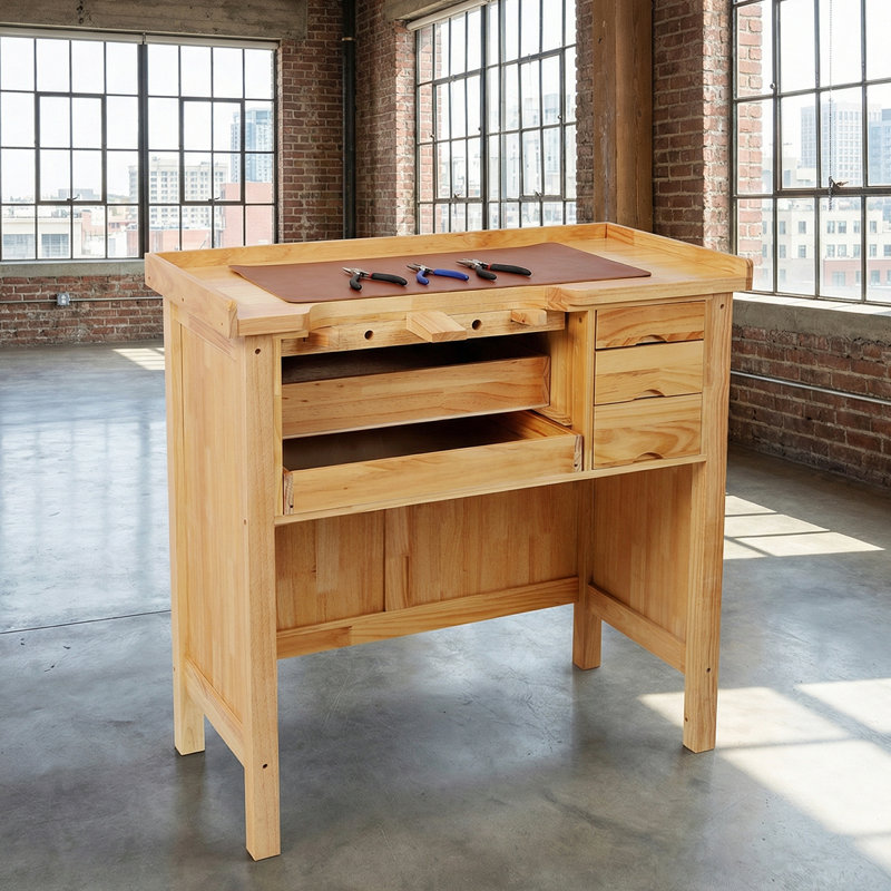 Bureau de fabrication de bijoux durable avec plateau coulissant pour mandrins et fente remplaçable pour broches de banc