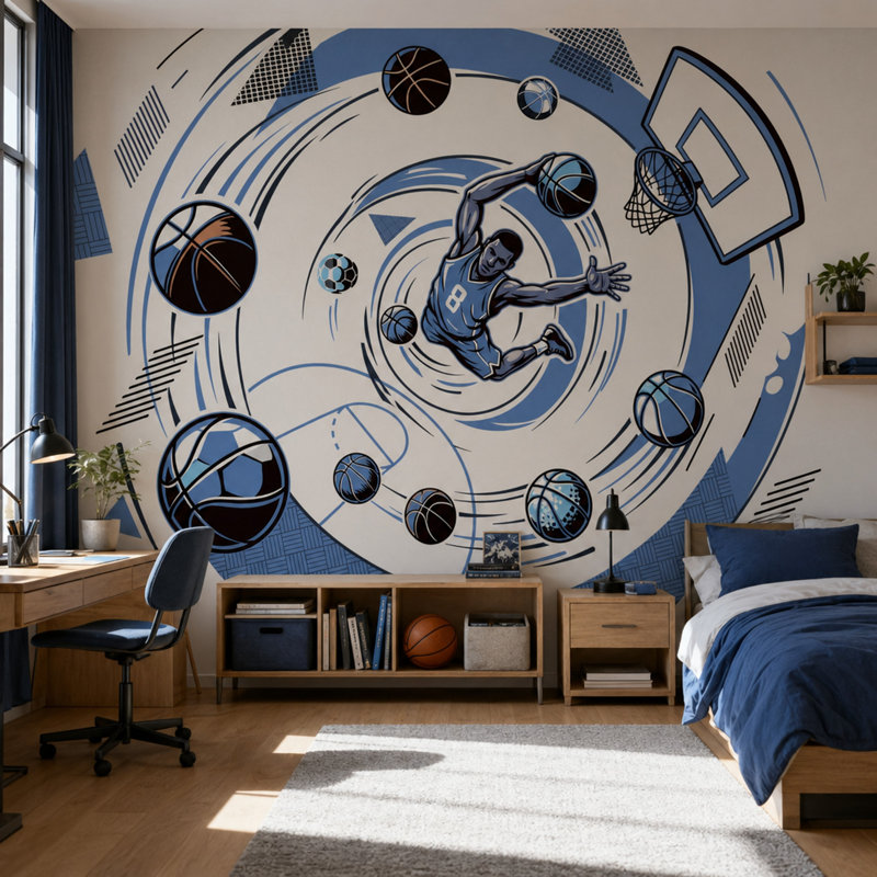 Panneau mural basketball Dunk, 120 po x 96 po, Peler et coller