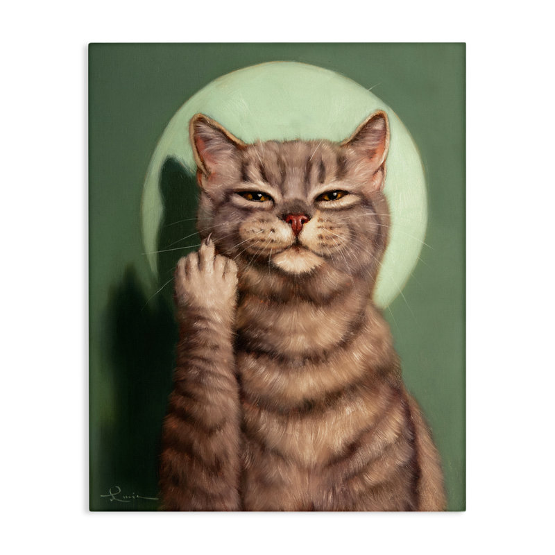 Chat et doigt du milieu sur toile par Lucia Heffernan, peinture, H 30 po x l 24 po x P 1,5 po