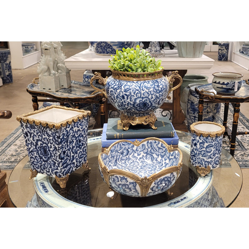 Porcelain Round Vase Blue and White Floral
